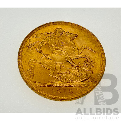 Australian 1915 KGV Gold Sovereign, Sydney Mint, M.R. Roberts, Ex Bank of Albania Gold Sale of 1990/91