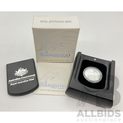 Australian RAM 2016 One Dollar Silver Proof Coin, Kangaroo at Sunset .999