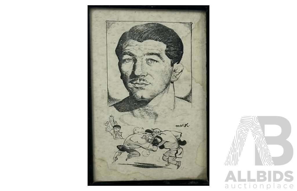 Trio of Vintage Framed Images - Two Coca Cola Advertisements (1920s and 1940s) and Cartoon of Boxer, Ink and Paper, 24 x 19 cm (^Frames X 2 Coca Cola) (3)