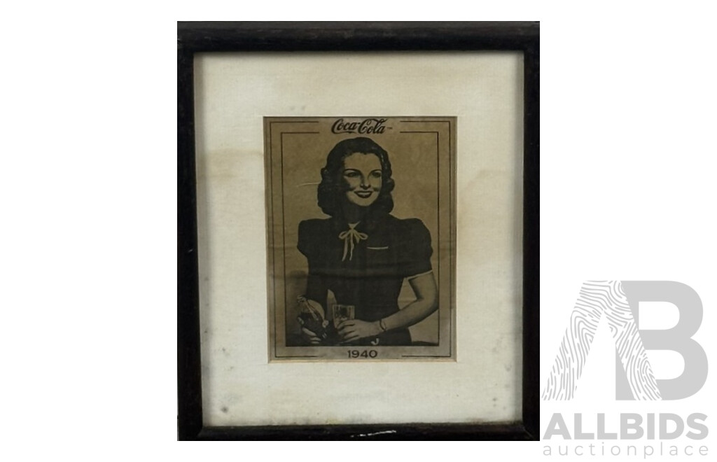 Trio of Vintage Framed Images - Two Coca Cola Advertisements (1920s and 1940s) and Cartoon of Boxer, Ink and Paper, 24 x 19 cm (^Frames X 2 Coca Cola) (3)