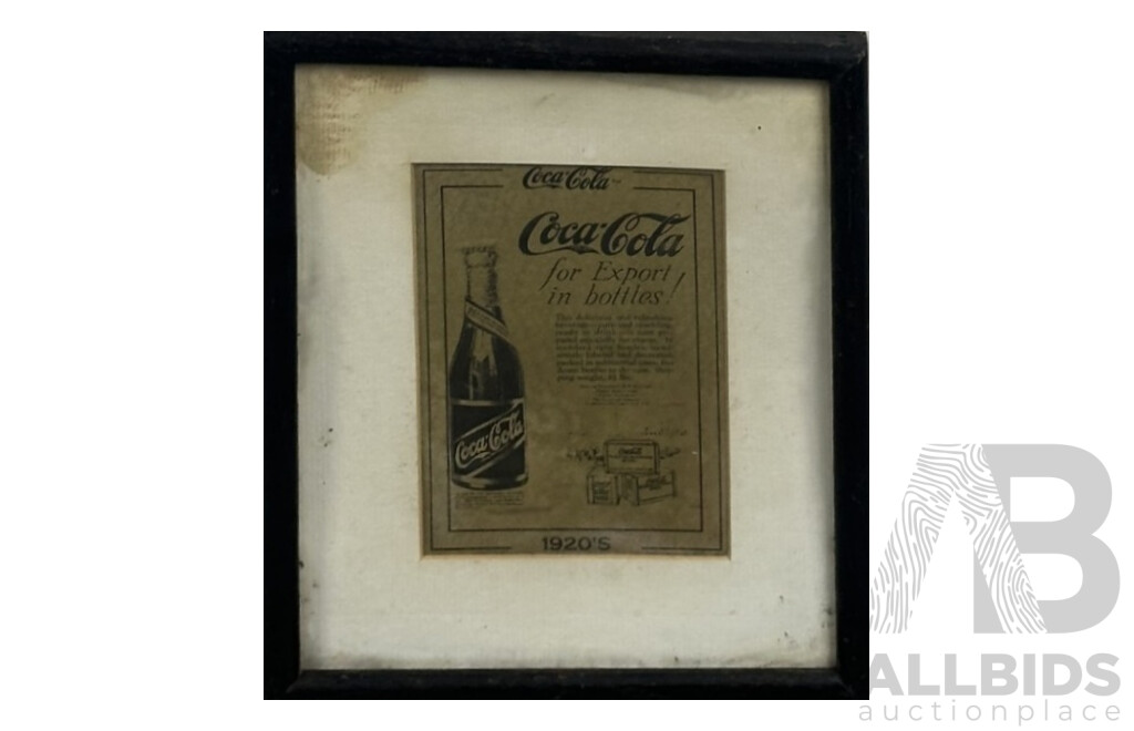 Trio of Vintage Framed Images - Two Coca Cola Advertisements (1920s and 1940s) and Cartoon of Boxer, Ink and Paper, 24 x 19 cm (^Frames X 2 Coca Cola) (3)