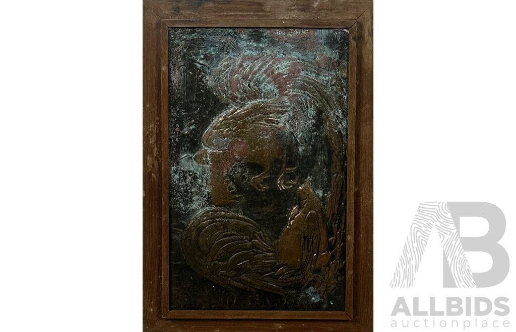 Artist Unknown, Cocks Fighting, Framed Vintage Copper Wall Etching, 39.5 x 59 cm (frame)