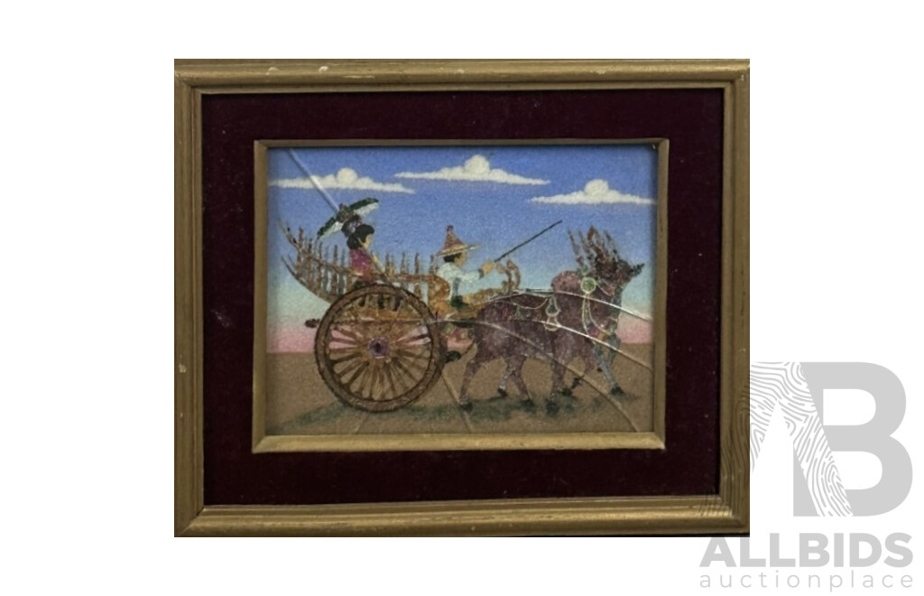 Collection of Three Works - Gem Art From Myanmar; Japanese Shikishi Print of Horse & Iranian Gouache on Board,  22 X 22 Cm (Japanese Frame Print) (3)
