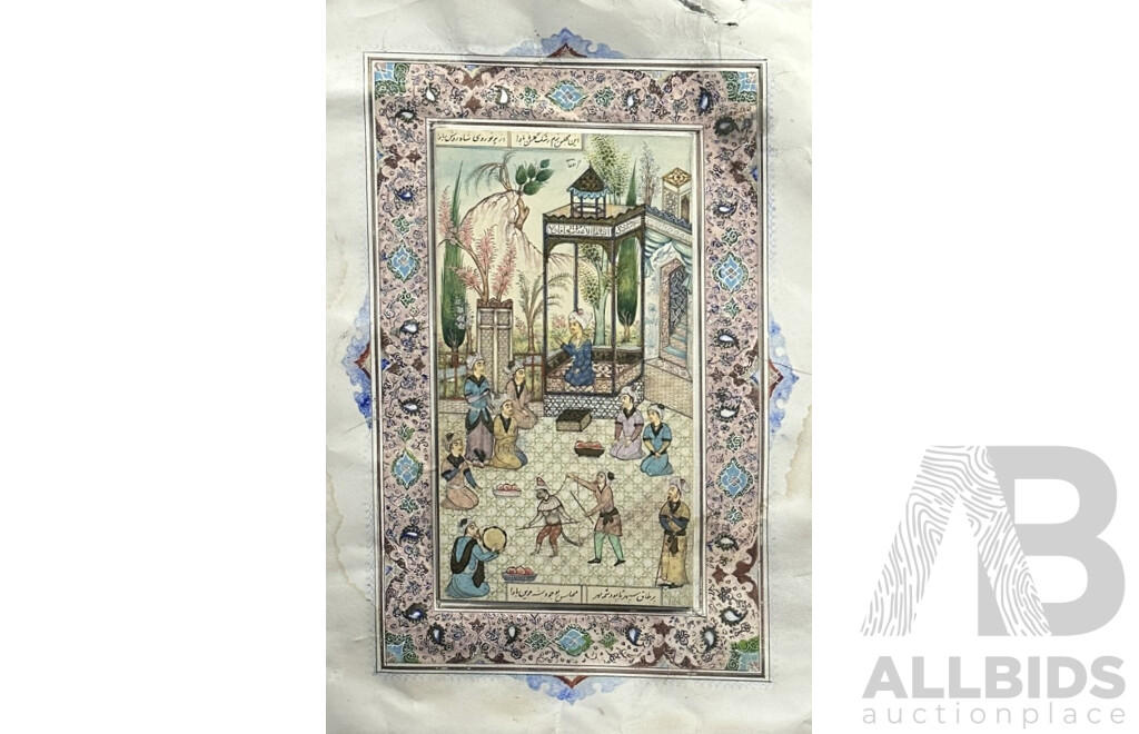 Collection of Three Works - Gem Art From Myanmar; Japanese Shikishi Print of Horse & Iranian Gouache on Board,  22 X 22 Cm (Japanese Frame Print) (3)