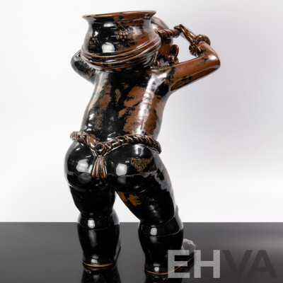 Fantastic Australian Studio Pottery South American Man Tenmoku Sculpture Figure by Merelyn Pearce of Gerringong