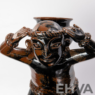 Fantastic Australian Studio Pottery South American Man Tenmoku Sculpture Figure by Merelyn Pearce of Gerringong
