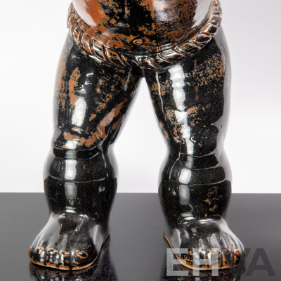 Fantastic Australian Studio Pottery South American Man Tenmoku Sculpture Figure by Merelyn Pearce of Gerringong