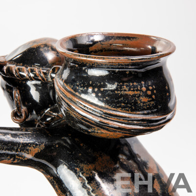 Fantastic Australian Studio Pottery South American Man Tenmoku Sculpture Figure by Merelyn Pearce of Gerringong