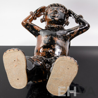 Fantastic Australian Studio Pottery South American Man Tenmoku Sculpture Figure by Merelyn Pearce of Gerringong