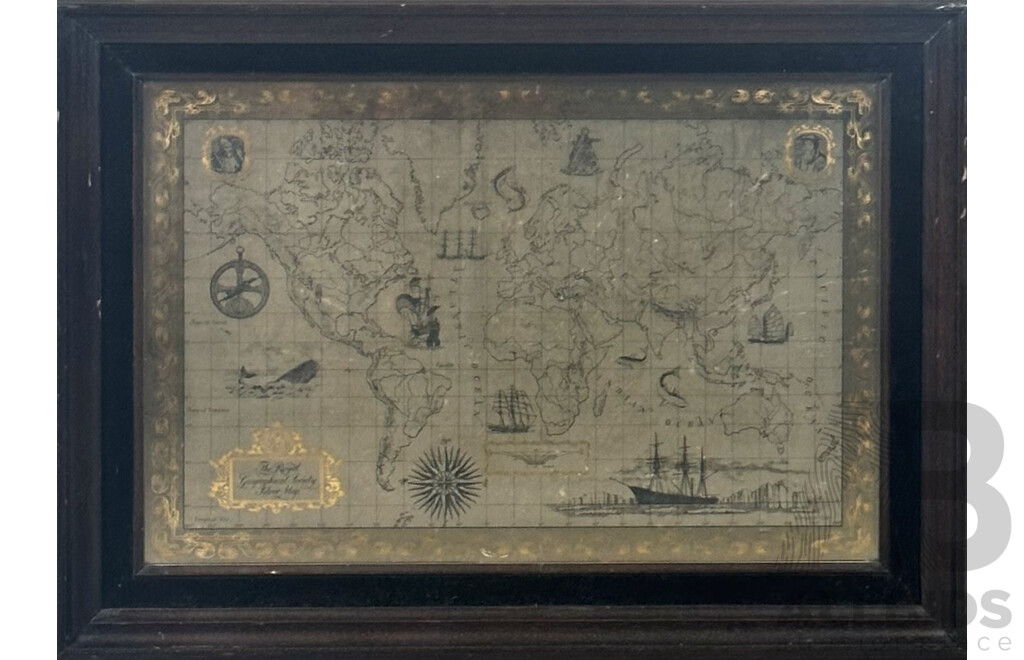 the Royal Geographic Society Silver Map in Frame Under Glass with Booklet of Authenticity