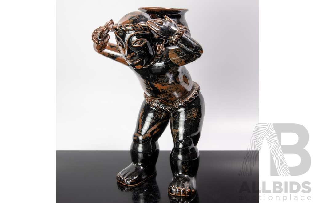 Fantastic Australian Studio Pottery South American Man Tenmoku Sculpture Figure by Merelyn Pearce of Gerringong