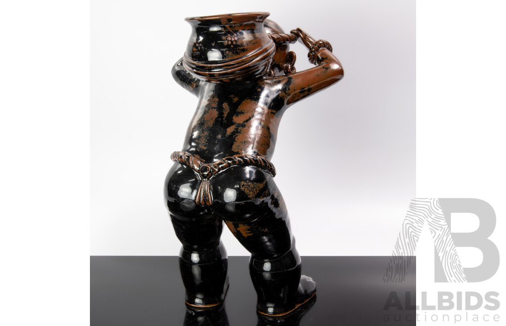 Fantastic Australian Studio Pottery South American Man Tenmoku Sculpture Figure by Merelyn Pearce of Gerringong