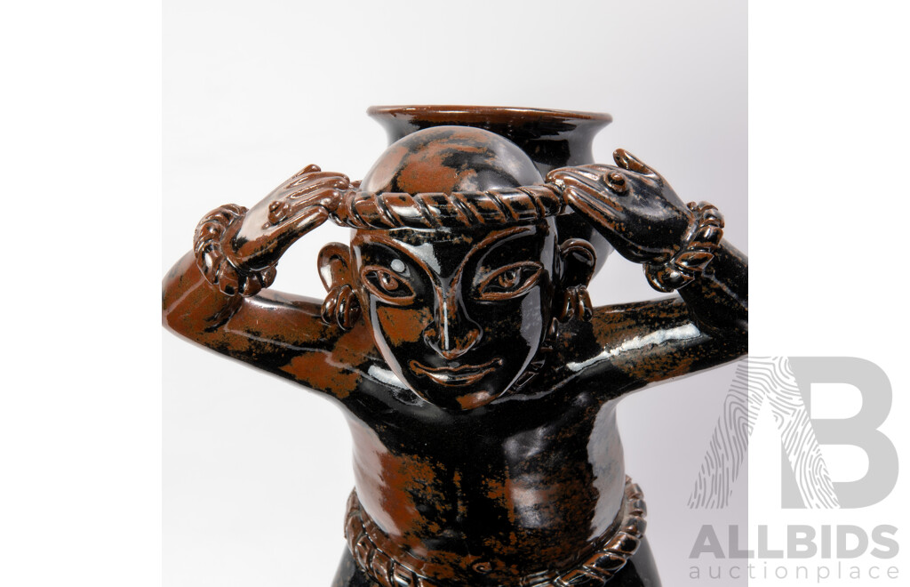 Fantastic Australian Studio Pottery South American Man Tenmoku Sculpture Figure by Merelyn Pearce of Gerringong