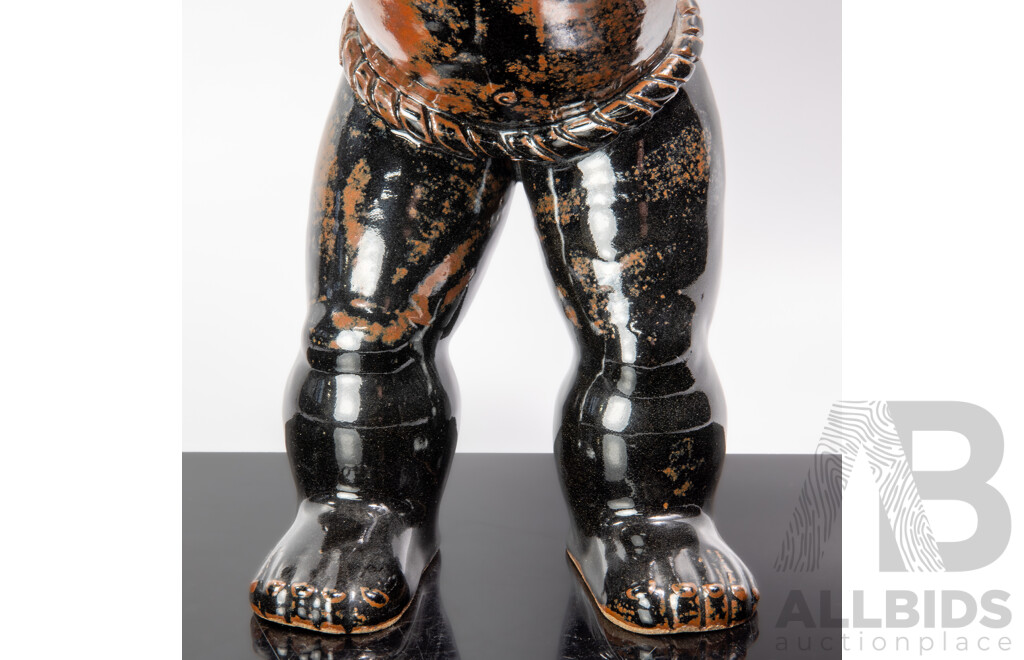 Fantastic Australian Studio Pottery South American Man Tenmoku Sculpture Figure by Merelyn Pearce of Gerringong