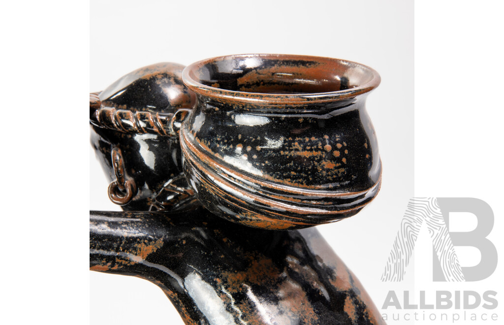Fantastic Australian Studio Pottery South American Man Tenmoku Sculpture Figure by Merelyn Pearce of Gerringong