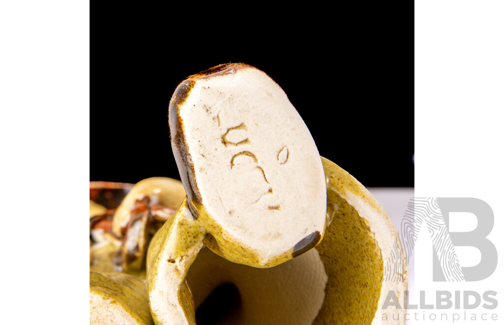Two Pieces Local Canberra Australian Studio Pottery by Leonie Lucey Comprising Lidded Pot Pourri & Happy Man Figure