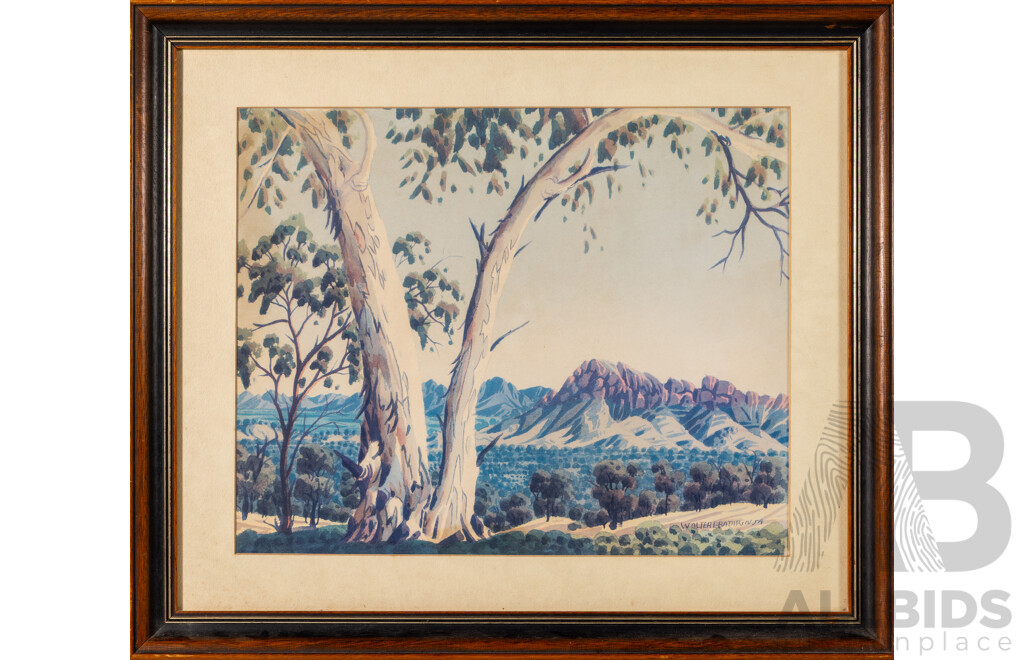 Walter Ebatarinja, (20th Century, Indigenous-Australian, 1915-1968), a Blue Valley, Quality Reproduction Vintage Print After Original Watercolour, 55 x 64 cm (frame)