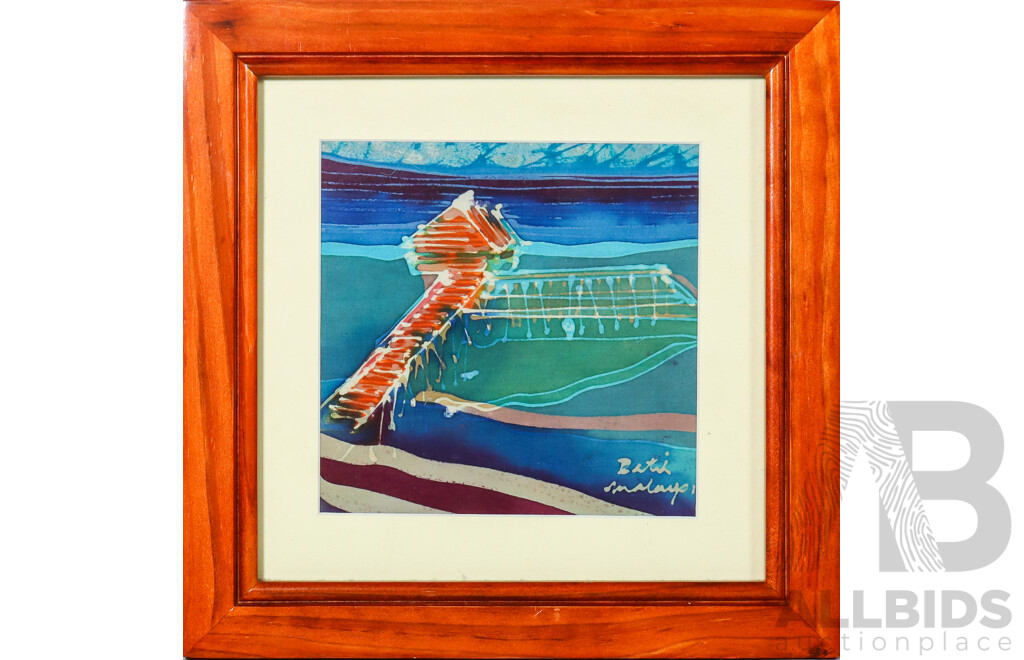 Artist Unknown, (20th Century), Abstract - the Jetty, Lovely Batik on Silk Panel, 34 x 34 cm (frame)