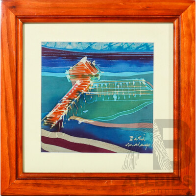 Artist Unknown, (20th Century), Abstract - the Jetty, Lovely Batik on Silk Panel, 34 x 34 cm (frame)