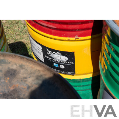 Pallet Containing Drums Assorted Engine Oil 15W40, Grease, ATF DEXIII & Coolant, Various Levels