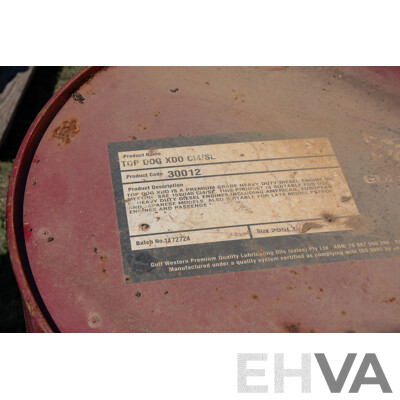 Pallet Containing Drums Assorted Engine Oil 15W40, Grease, ATF DEXIII & Coolant, Various Levels