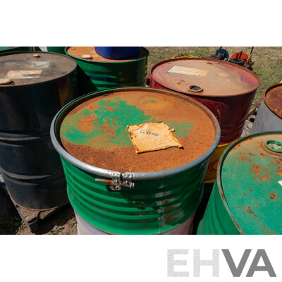 Pallet Containing Drums Assorted Engine Oil 15W40, Grease, ATF DEXIII & Coolant, Various Levels