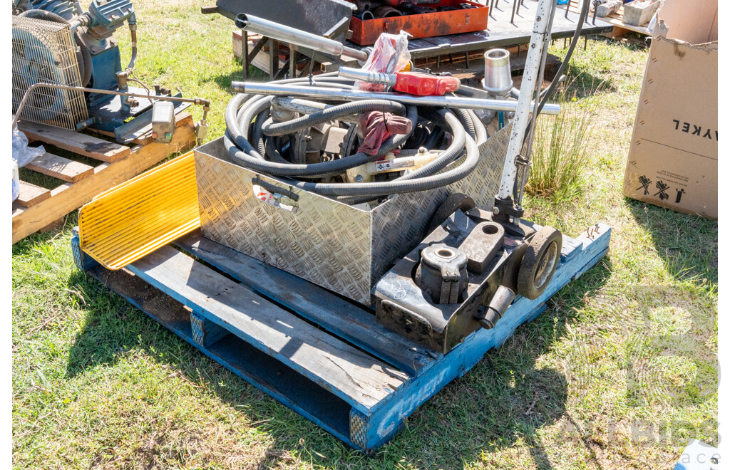 Pallet Containing Jack, Pump Hoses & Fittings ETC