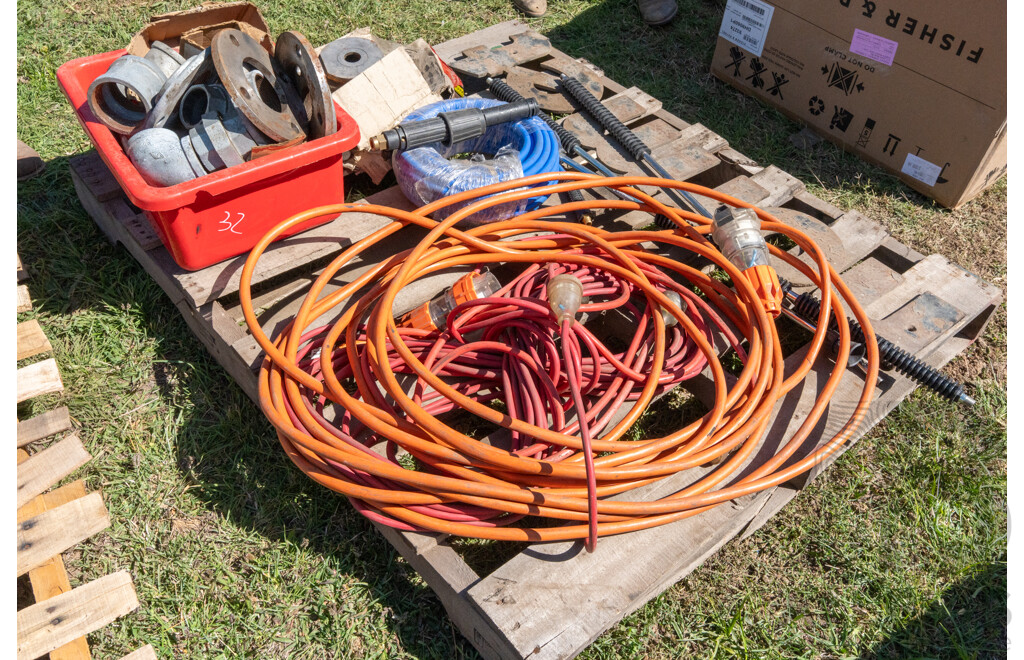 Pallet Containing Various Bolts, Hoses, Fittings & Power Leads (Not Tagged or Tested)