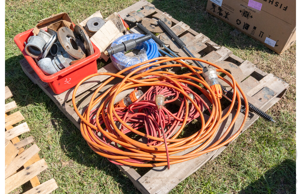 Pallet Containing Various Bolts, Hoses, Fittings & Power Leads (Not Tagged or Tested)