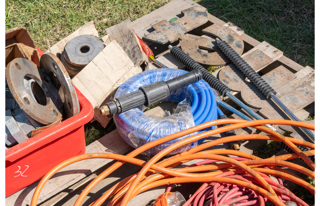 Pallet Containing Various Bolts, Hoses, Fittings & Power Leads (Not Tagged or Tested)