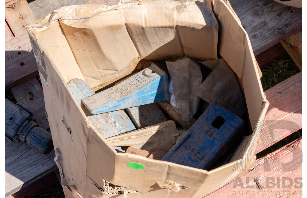 Pallet Containing Various Earth Moving Bucket Teeth, Bearings, Gauges & Filters ETC