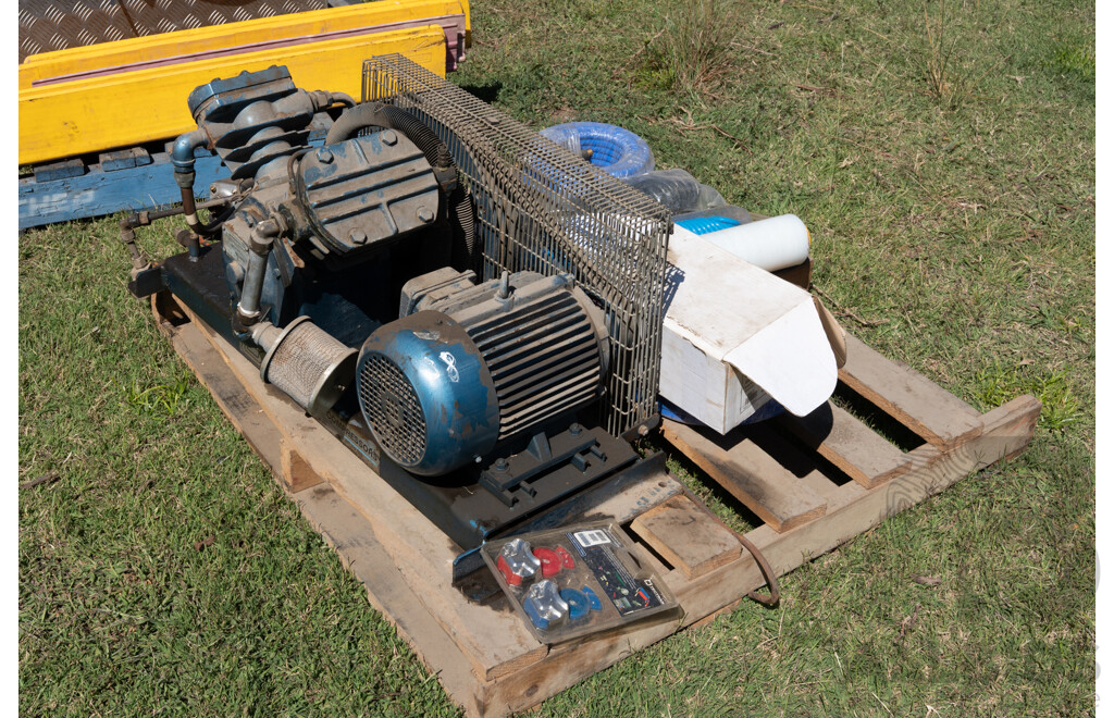 Pallet Containing Ingersoll Rand Air Compressor & Various Sized Hoses to Suit