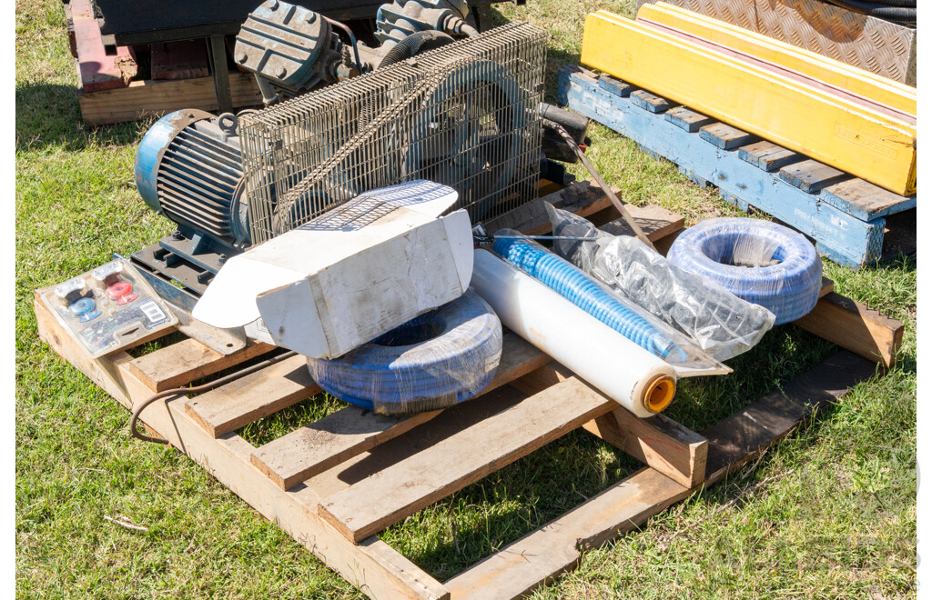 Pallet Containing Ingersoll Rand Air Compressor & Various Sized Hoses to Suit