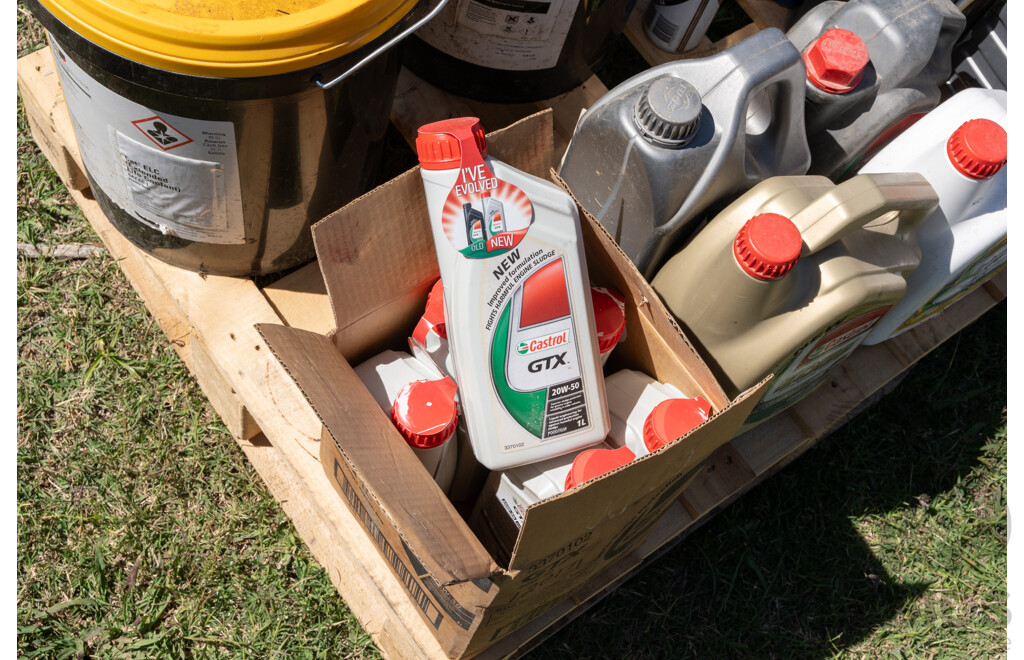 Pallet Containing Assorted Motor Oil, Coolant & Transmission Fluid ETC