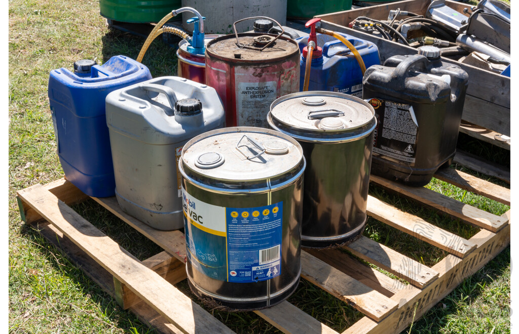 Pallet Containing Drums, Hand Pumps, Oils & Lubes ETC