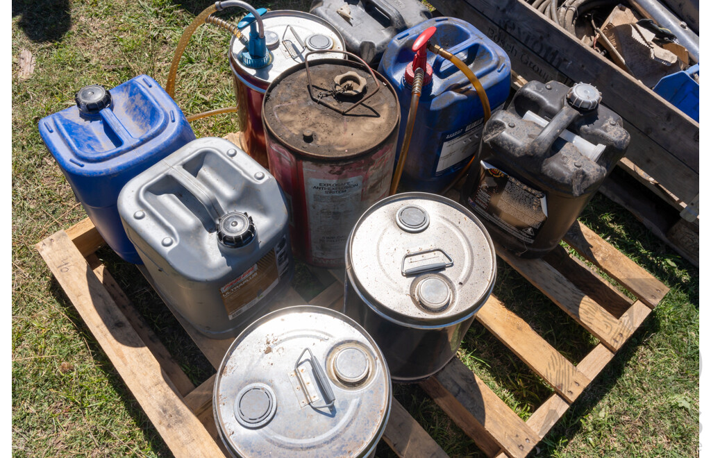 Pallet Containing Drums, Hand Pumps, Oils & Lubes ETC