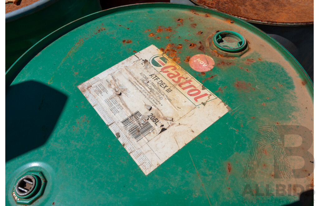 Pallet Containing Drums Assorted Engine Oil 15W40, Grease, ATF DEXIII & Coolant, Various Levels