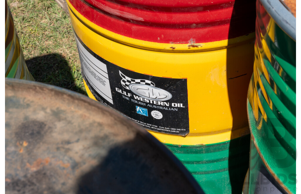 Pallet Containing Drums Assorted Engine Oil 15W40, Grease, ATF DEXIII & Coolant, Various Levels