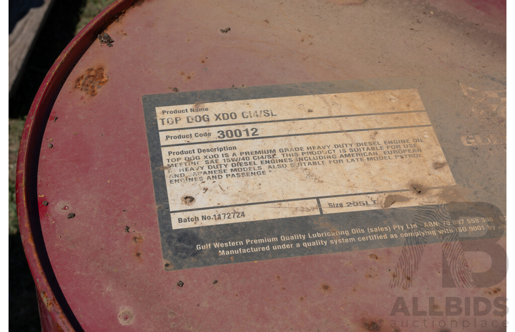 Pallet Containing Drums Assorted Engine Oil 15W40, Grease, ATF DEXIII & Coolant, Various Levels