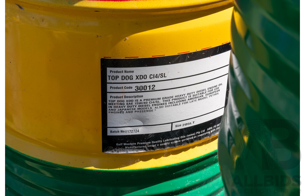 Pallet Containing Drums Assorted Engine Oil 15W40, Grease, ATF DEXIII & Coolant, Various Levels