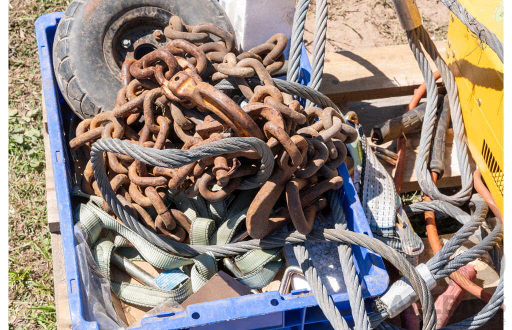Pallet Containing Durst 12V/24V Jump Starter, Wire Ropes & Chains ETC