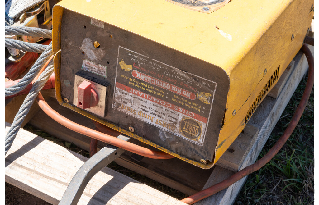 Pallet Containing Durst 12V/24V Jump Starter, Wire Ropes & Chains ETC