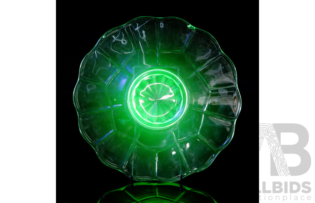 Vintage Uranium Glass Platter with Fluted Rim