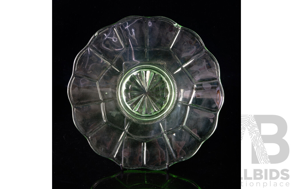 Vintage Uranium Glass Platter with Fluted Rim