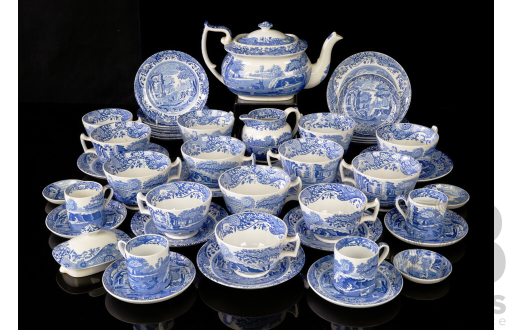 Vintage 45 Piece English Copeland Spode Porcelain Blue and White Tea Set