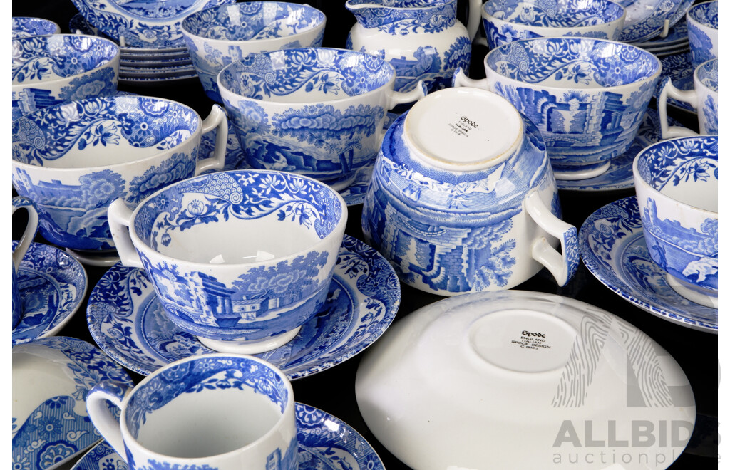 Vintage 45 Piece English Copeland Spode Porcelain Blue and White Tea Set