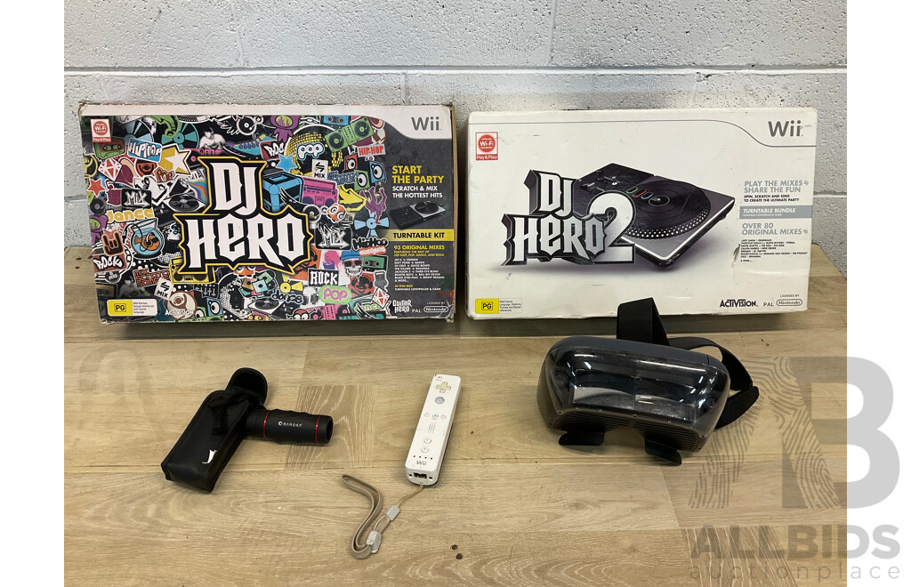 Wii Console, DJ HERO, DJ HERO and Accessories, BARSKA Binocular - Lot of 6