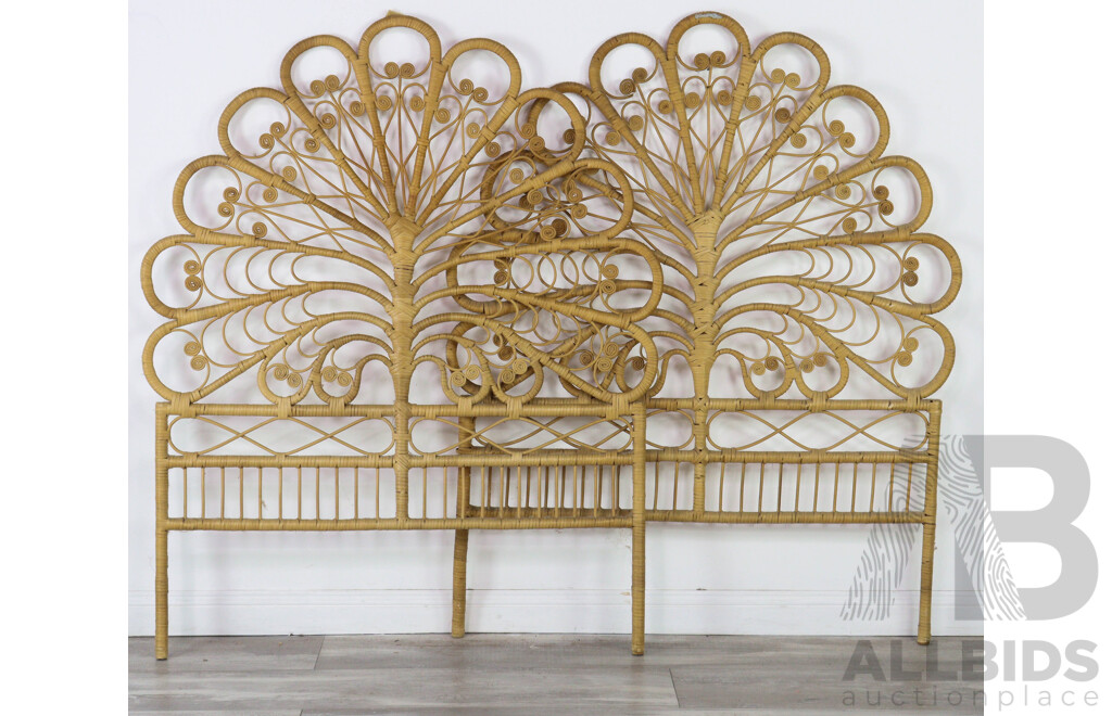 Pair of Ornate Vintage Cane Single Bed Heads