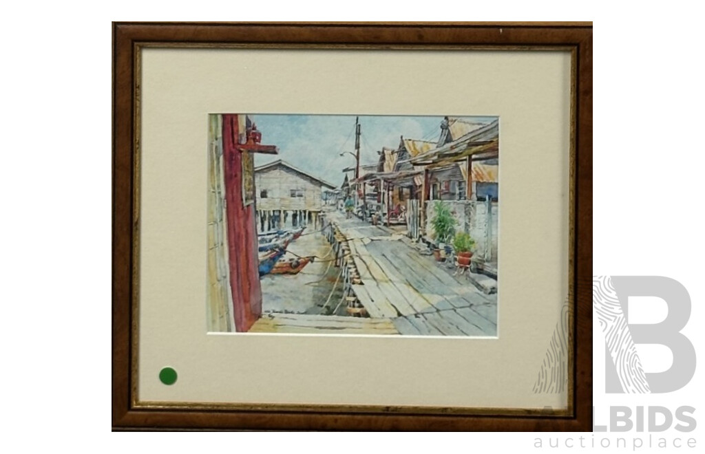 Ngo Teong Beng, (20th Century, Malaysian, 1950-), Three Scenes of Malaysian Street Life, Watercolours, 29 x 34 cm (frames) (3)