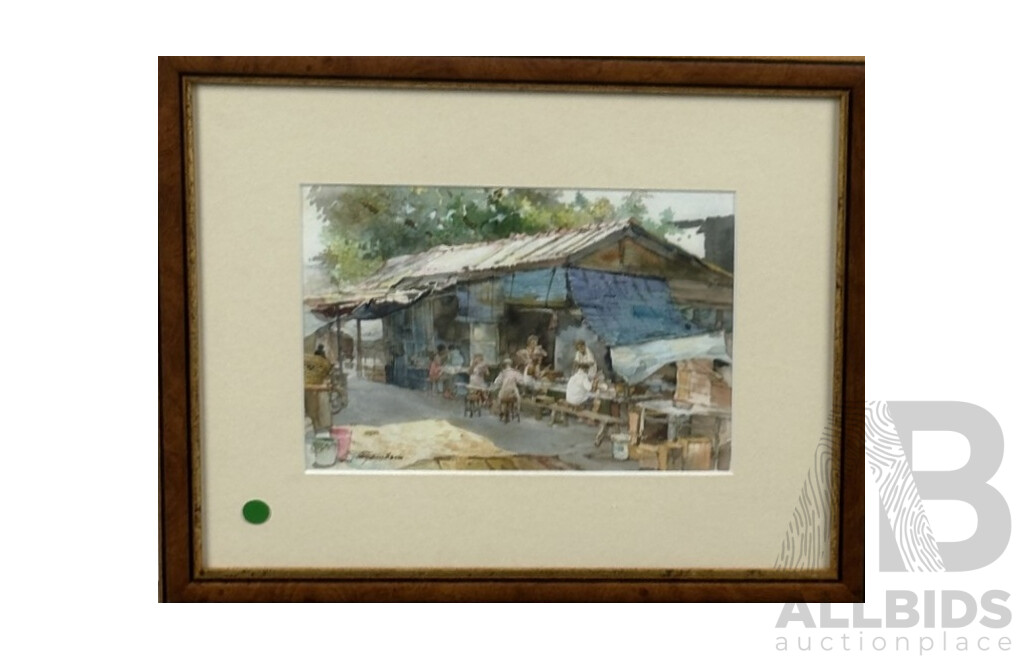 Ngo Teong Beng, (20th Century, Malaysian, 1950-), Three Scenes of Malaysian Street Life, Watercolours, 29 x 34 cm (frames) (3)